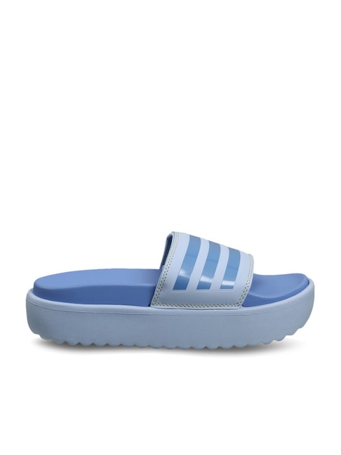 Adidas Women's ADILETTE PLATFORM Blue Slides - View 2