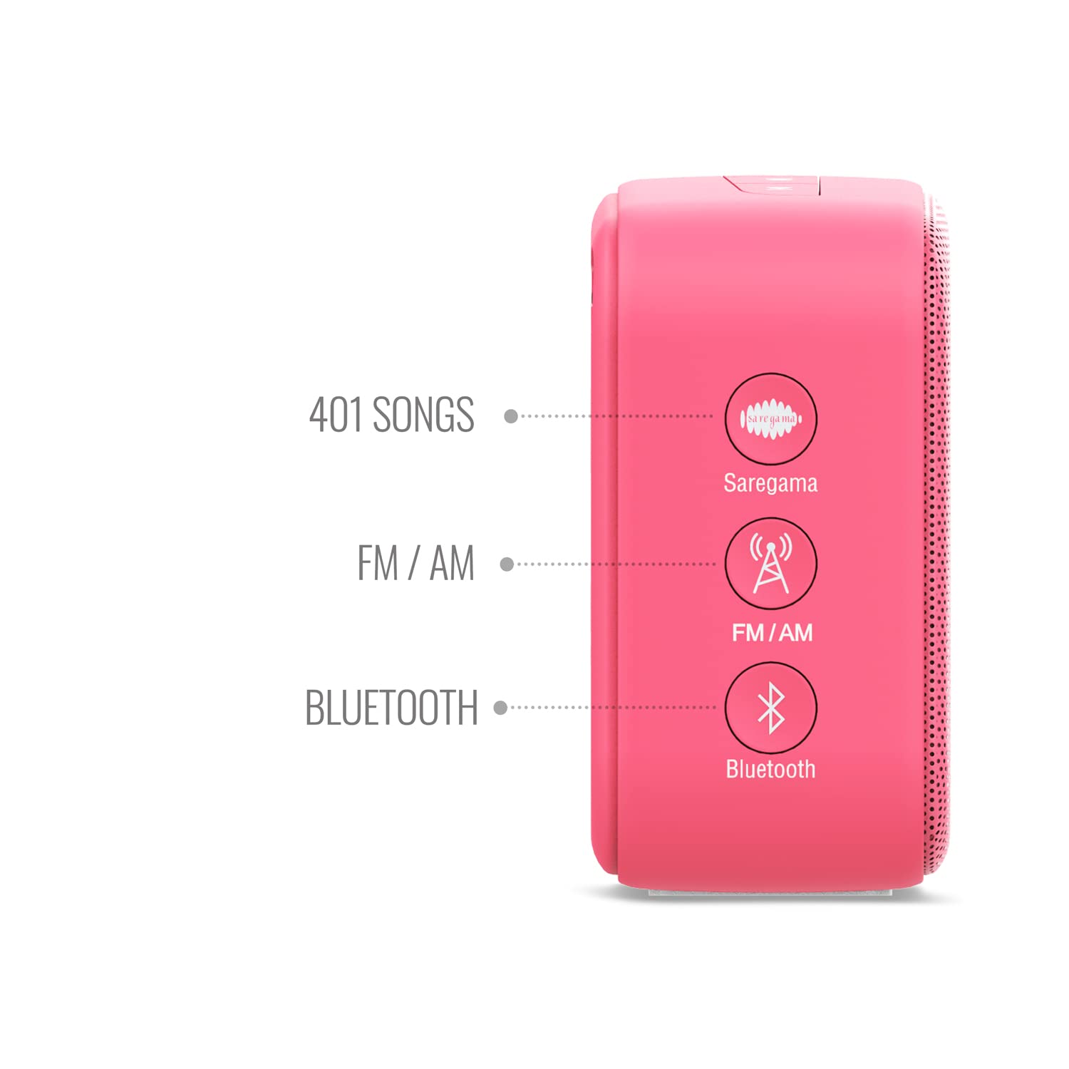 Saregama Carvaan Mini Hindi - Music Player with 401 Pre-Loaded Retro Songs, Bluetooth/FM/AM/AUX, Type-C Charger (Coral Pink) - View 5