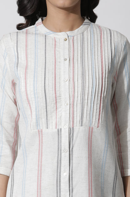 White Stripe Printed Pintuck Tunic And Pants Co-Ord Set - View 2