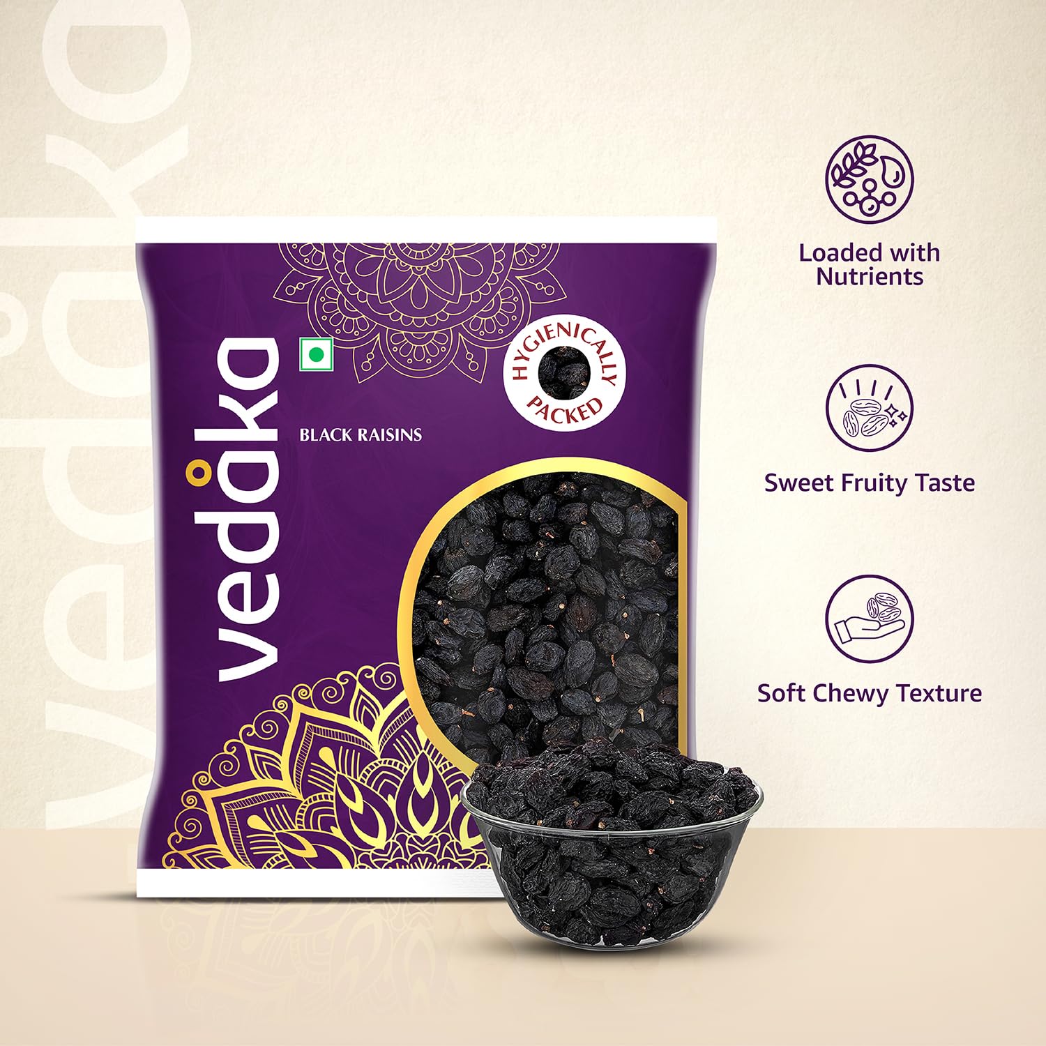 Vedaka Black Raisins | Seedless | 500 G | Premium Kali Kishmish | Kali Draksh | Dry Fruits | Flavourful & Delicious Snack | Source Of Potassium & Dietary Fibre | Ambient Temperature - View 3