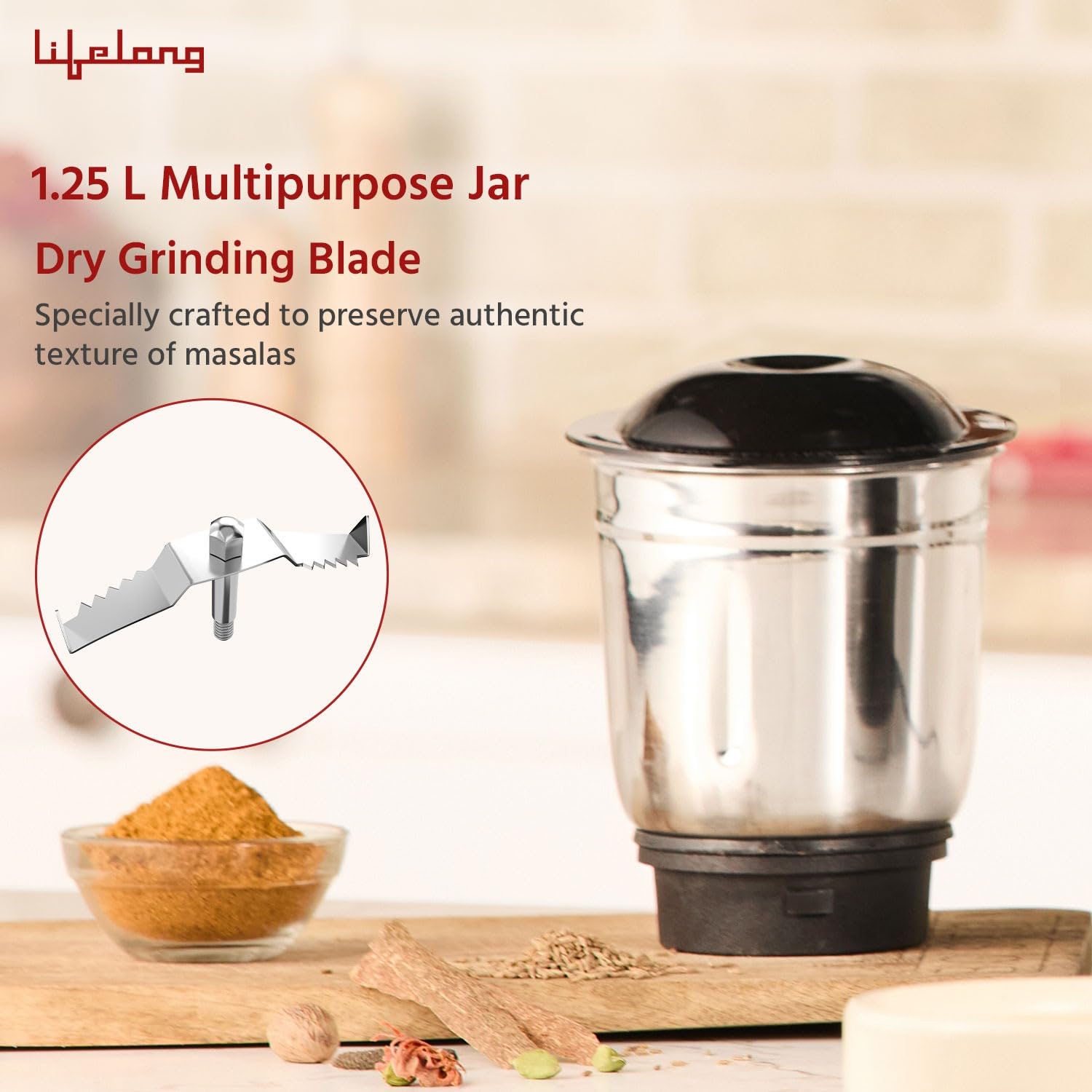 Lifelong Mixer Grinder for Kitchen - 3 Jars 500 Watt Mixie - Chutney Jar, Dry Grinder Jar & Liquidizing Jar used as Wet Grinder & Blender for Milkshake, Smoothie, Puree -Stainless Steel Blades(LLMG23) - View 4