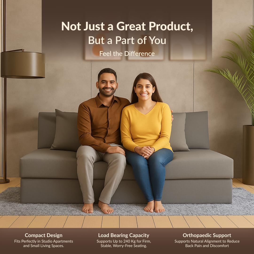 SleepyHug FoldPRO Sofa-Cum-Bed | 3-in-1 Convertible Sofa, Lounger & Bed | TouchSense Technology | HR Foam | Lightweight | 3-Seater | Double Bed | Without Pillow | Grey, 1-Year Warranty - View 6