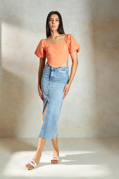 Ambreal 100% Cotton Corset Top With Puff Sleeves - View 6